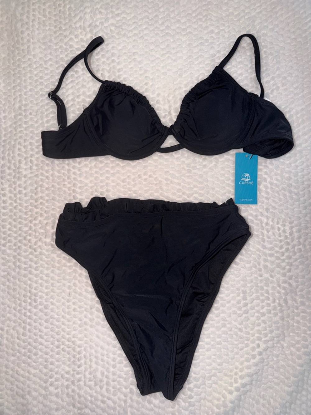 CUPSHE Black Ruffle Underwire Bikini Set